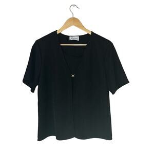 Vintage Joanna Petite Black Short Sleeve Faux Layered Top Size Large